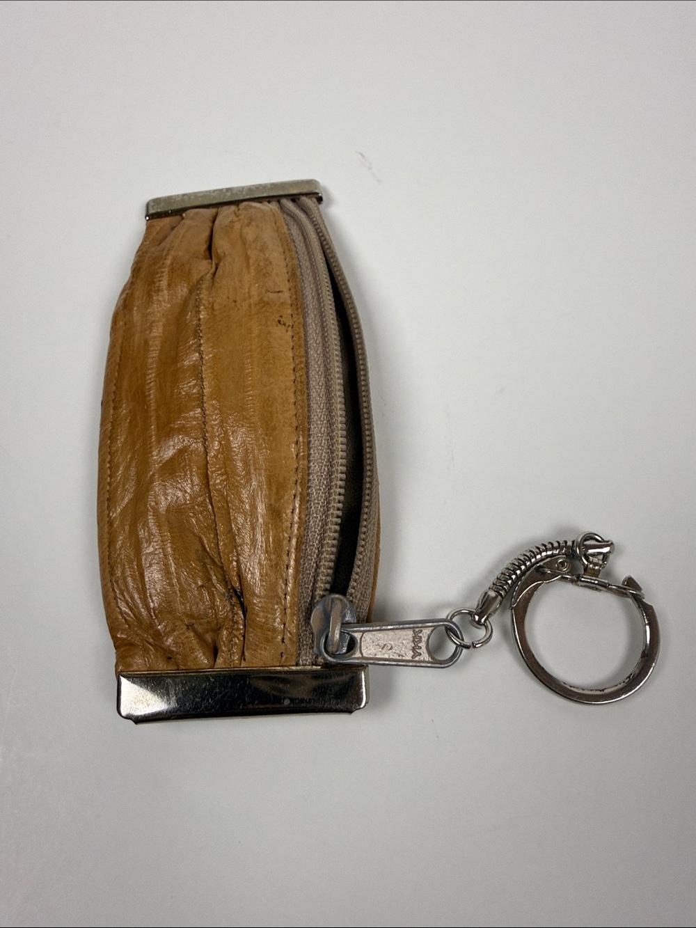 Leather Key Coin Pouch Keychain - Tan